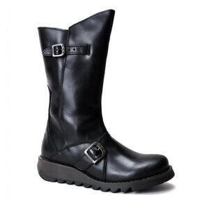 Fly London MES 2 Buckle Moto Leather Mid-Calf Boots Women’s 40 Zip RUG Sole